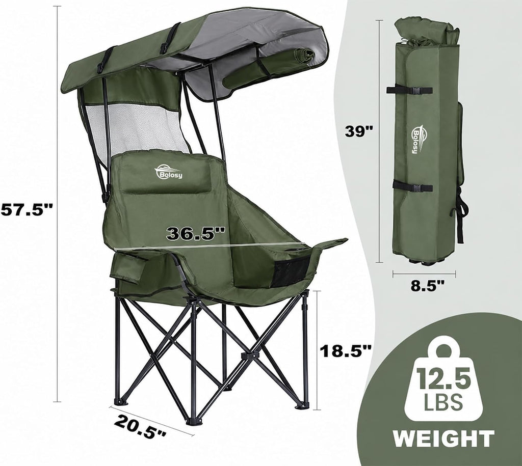 Bolosy Camping Chair with Canopy Beach Chair with Shade