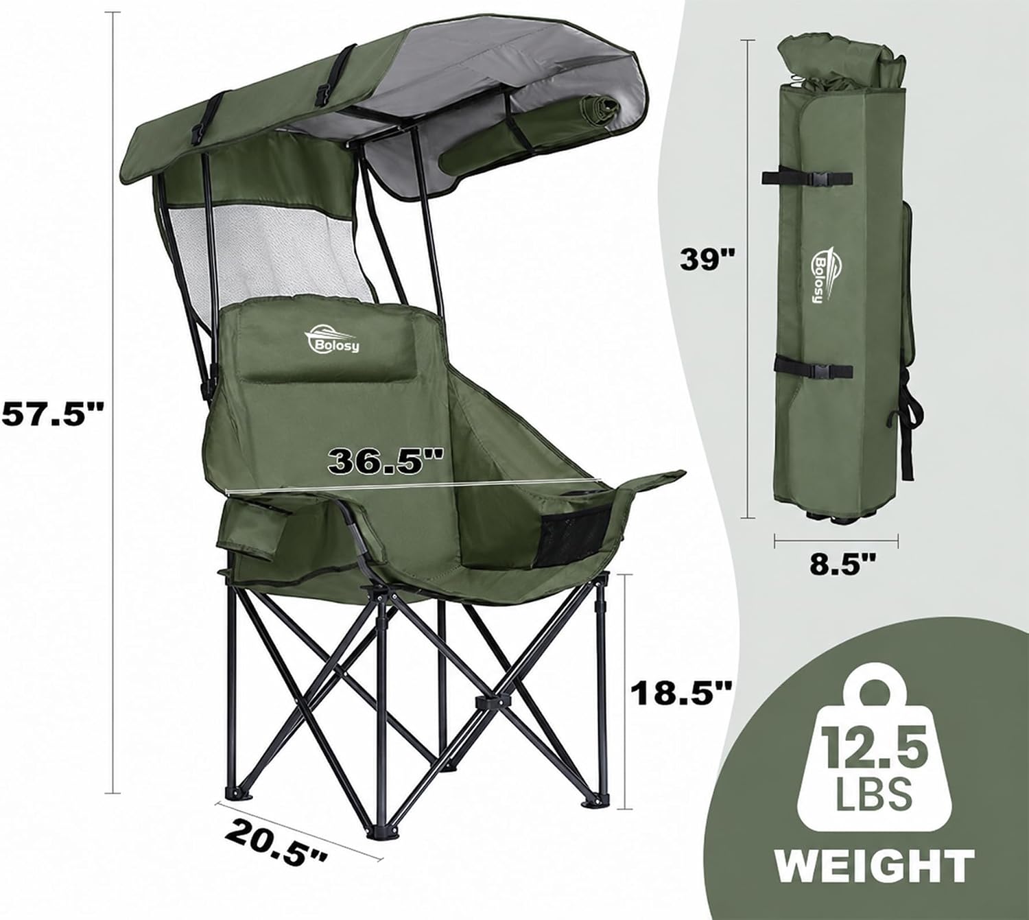 Bolosy Camping Chair with Canopy Beach Chair with Shade