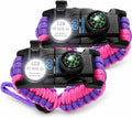 Nexfinity One Paracord Bracelet Set of 2-6-in-1 Survival Gear with SOS LED Light, Fire Starter, Compass, Loud Whistle & Multitools - Adjustable 550 Grade - Gift for Men, Camping, Hiking