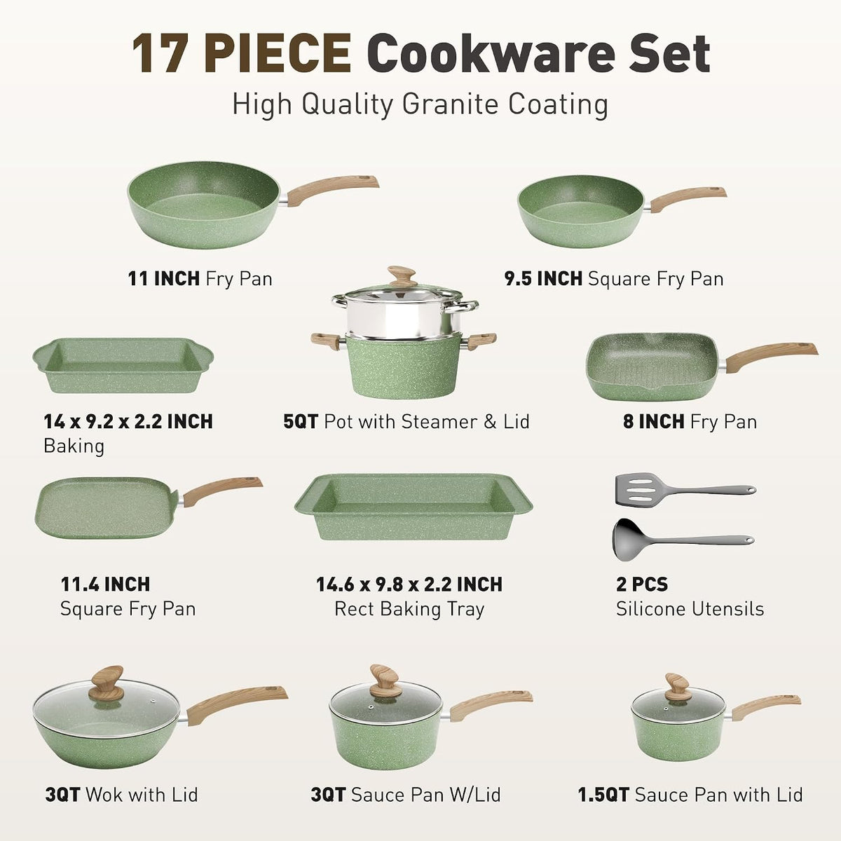 MAISON ARTS 17 Piece Pots and Pans Set Non Stick, Induction Cookware Sets
