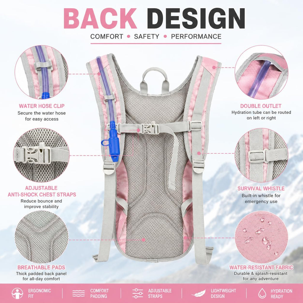 Zavothy Hydration Backpack with 2L Hydration Bladder Water Backpack for Hiking Hydration Pack for Running Cycling Hiking