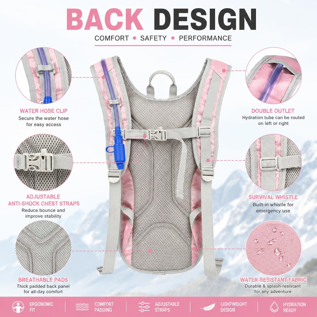 Zavothy Hydration Backpack with 2L Hydration Bladder Water Backpack for Hiking Hydration Pack for Running Cycling Hiking