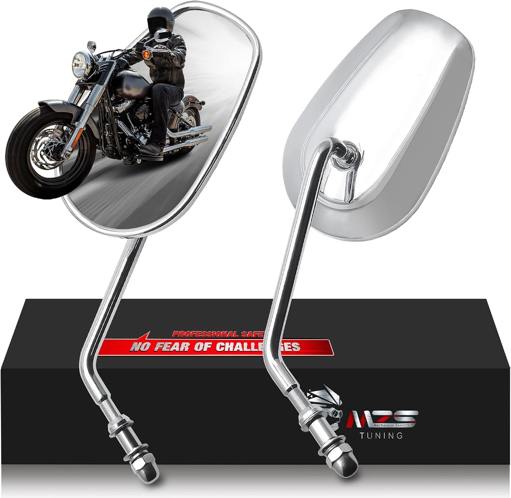 MZS Motorcycle Mirrors Chrome, M8 Touring Rear View Side Mirror Heavy Aluminium Compatible with Dyna Softail Sportster 883 1200 Road Glide King Street Glide Electra Ultra Tri CVO Vrod Ultra 1982-2026