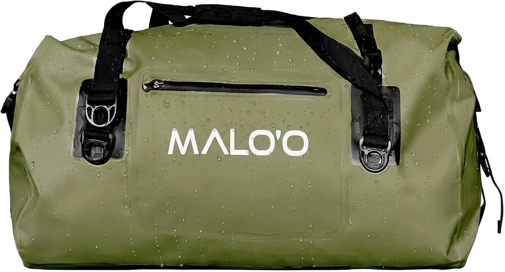 Malo’o Waterproof Dry Duffel, Heavy-Duty Roll Top Waterproof Gear Bag with Shoulder Strap & Molle Loops, Marine Duffel for Kayaking, Boating, Camping, Beach & Travel, Dark Green, 40L