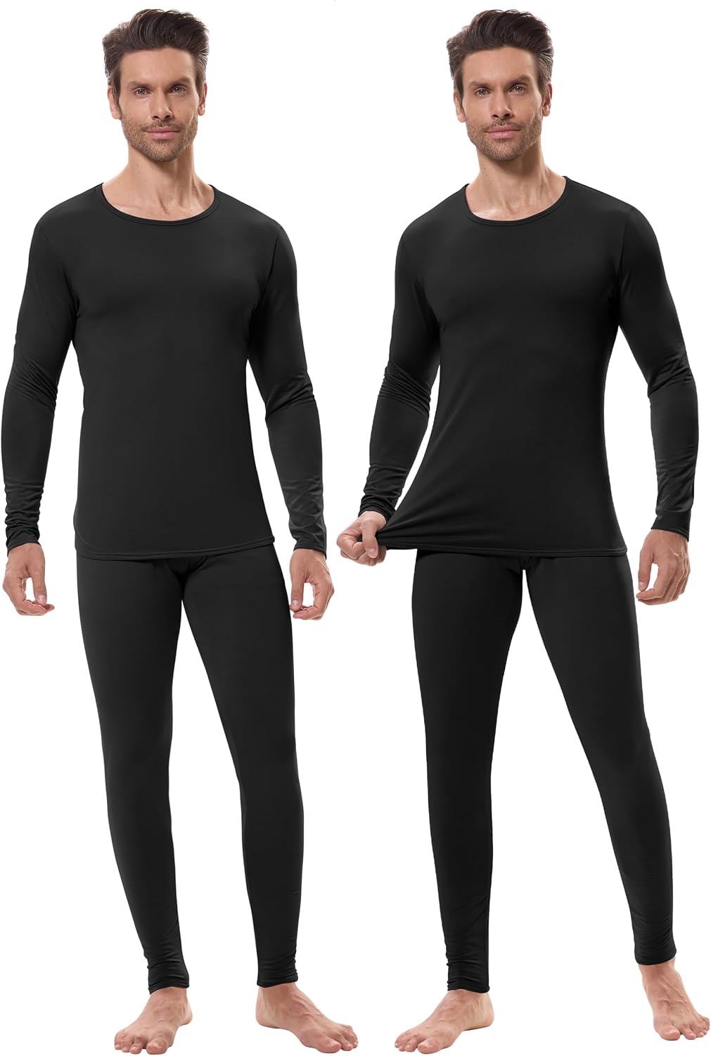 URATOT 2 Sets Men's Thermal Underwear Set Fleece Lined Thermal Underwear Soft Long Johns Top Bottom Set for Men Cold Winter