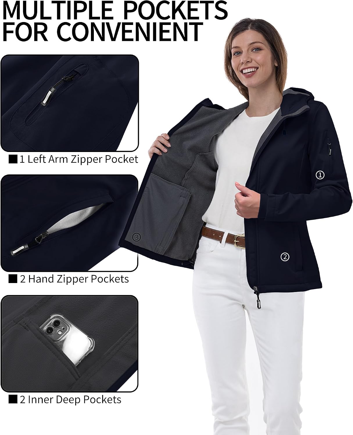 Outdoor Ventures Women's Softshell Jacket Fleece Lined Waterproof Rain Coat