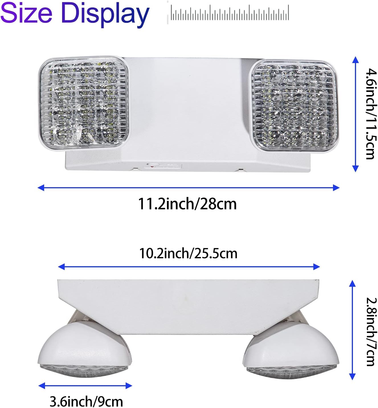 TANLUX LED Emergency Lights with Battery Backup, Two Head Adjustable Commercial Emergency Lights, UL Listed, AC 120/277V, Hardwired Emergency Exit Light Fixtures for Business - 6 Pack(White)