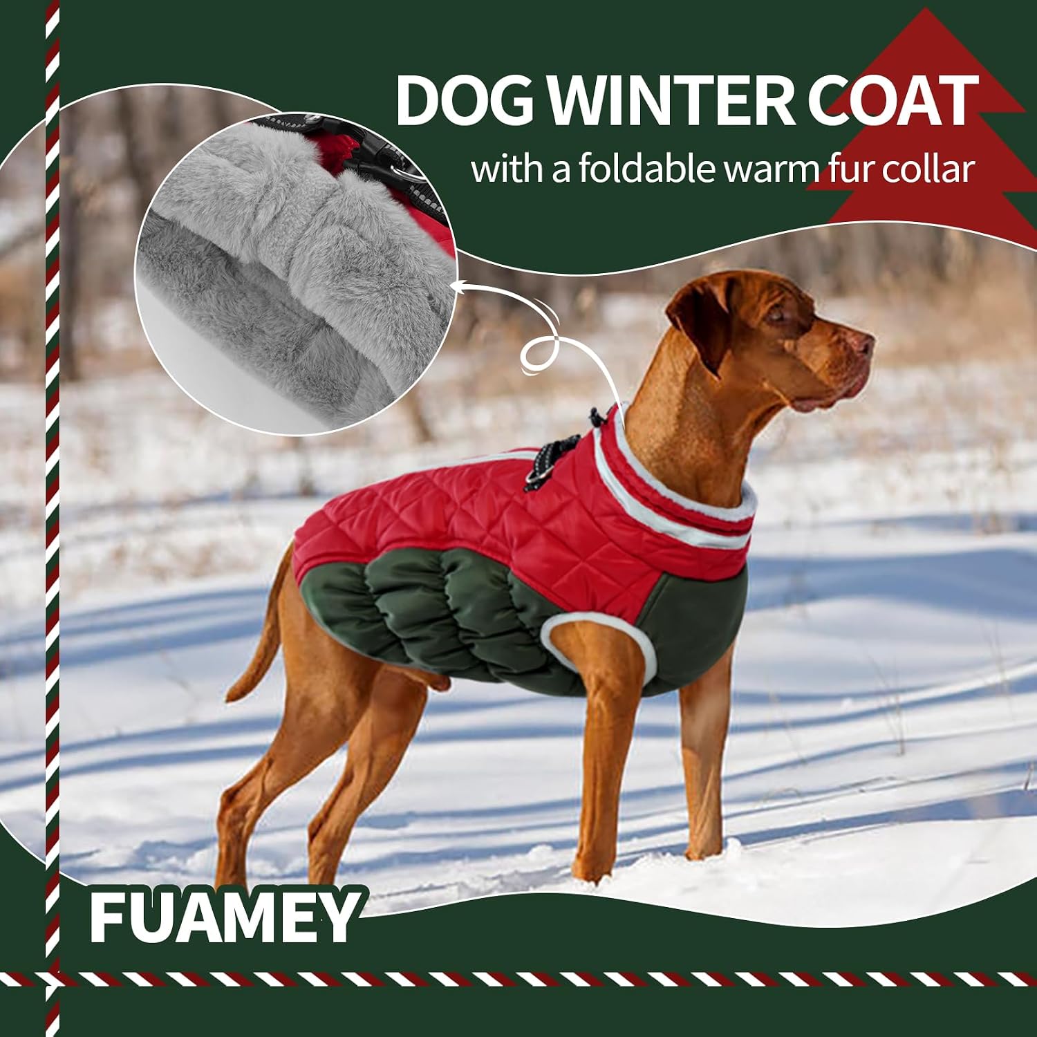 FUAMEY Dog Winter Coat Fleece Warm Small Dog Coat with Harness Built in