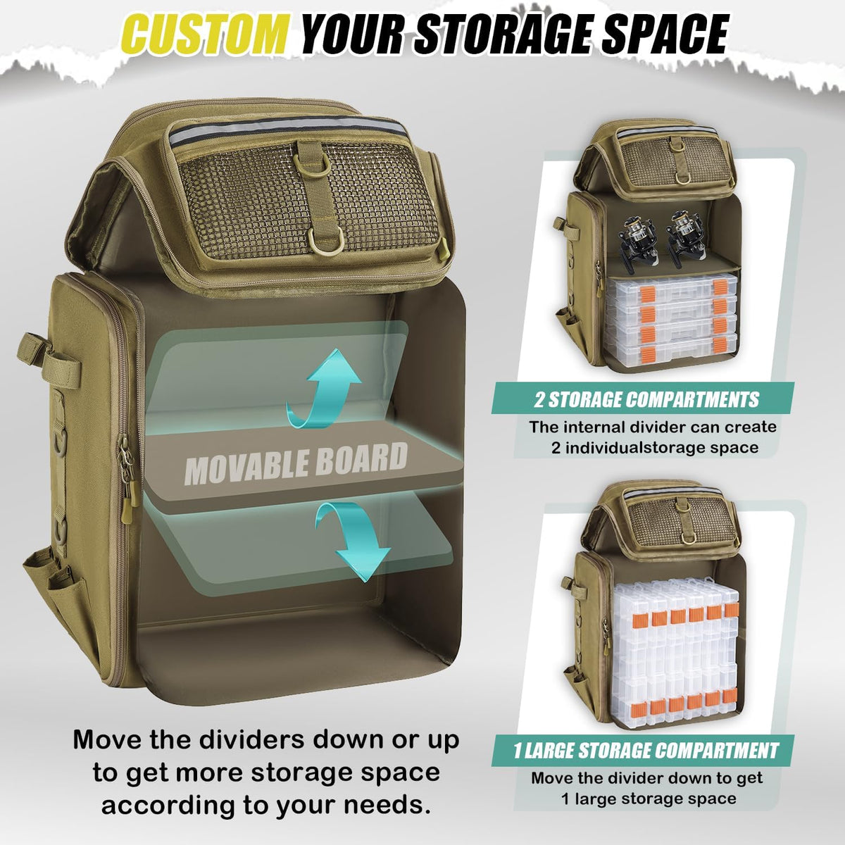 HAMBOLY 45L Fishing Backpack with Rod Holders & Built-in Foldable Divider