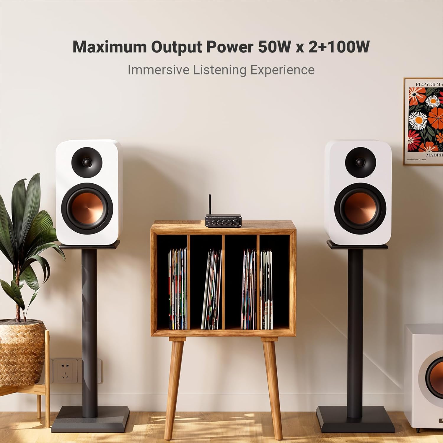 Fosi Audio BT30D Bluetooth 5.0 Stereo Audio Receiver Amplifier 2.1 Channel Mini Hi-Fi Class D Integrated Amp 50 Watt x2+100 Watt for Home Outdoor Passive Speakers/Subwoofer Powered Subwoofer