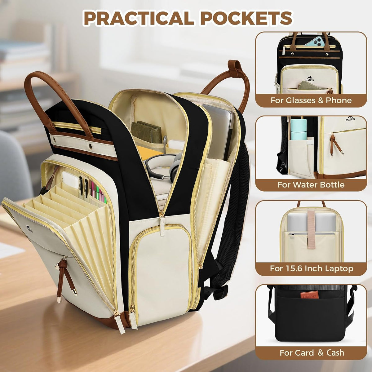 MATEIN Teacher Backpack with Organized Pocket, Lunch Backpack for Women