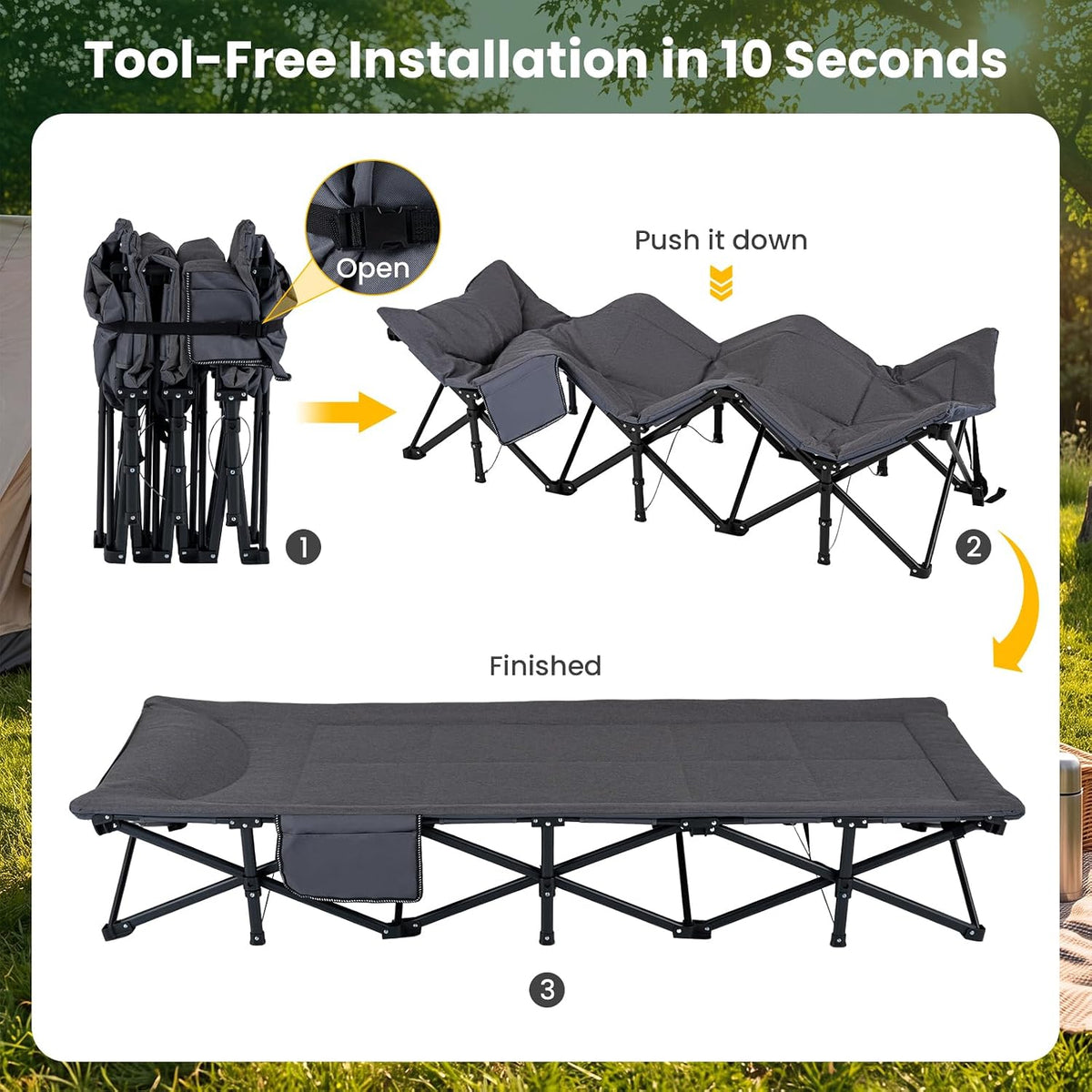 Goplus Camping Cot with Padded Pillow, Carry Bag, Max Load 600 lbs, Grey