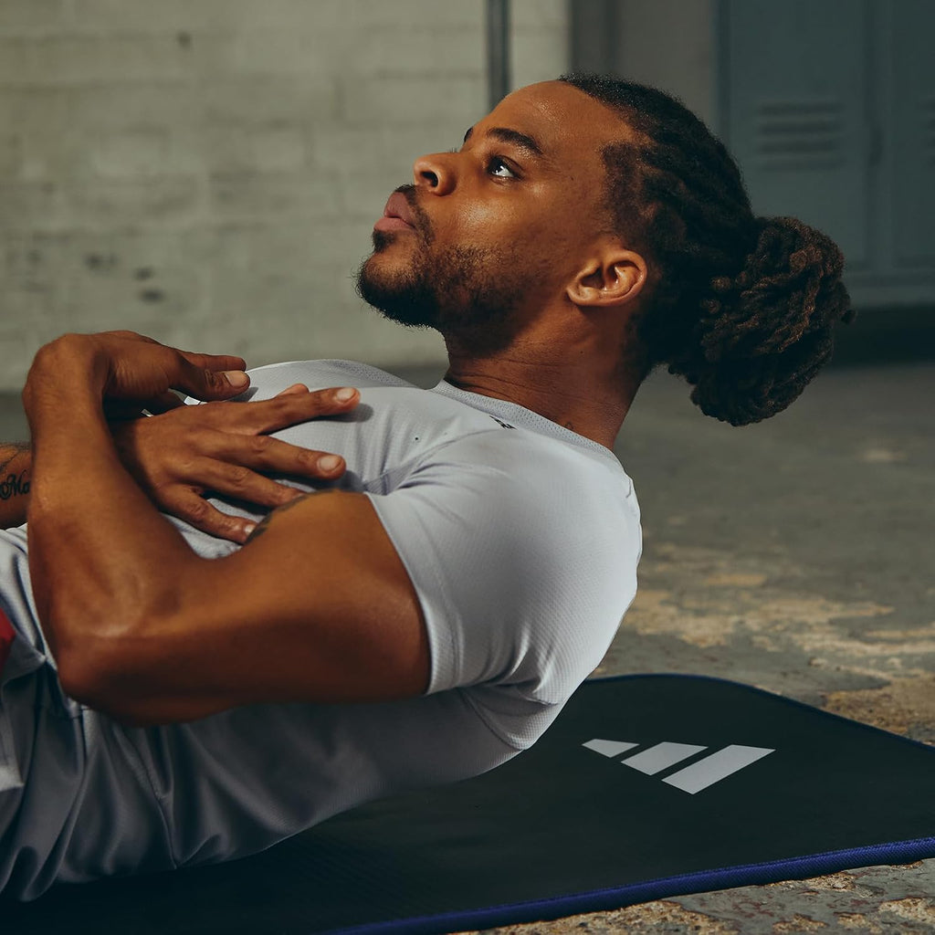 adidas 10mm Extra Thick Training Mat with Carrying Strap and Non-Slip Textured Base - Cushioned Workout Mat for Home Gym, Floor Workouts, and Intense Exercises - Portable and Durable