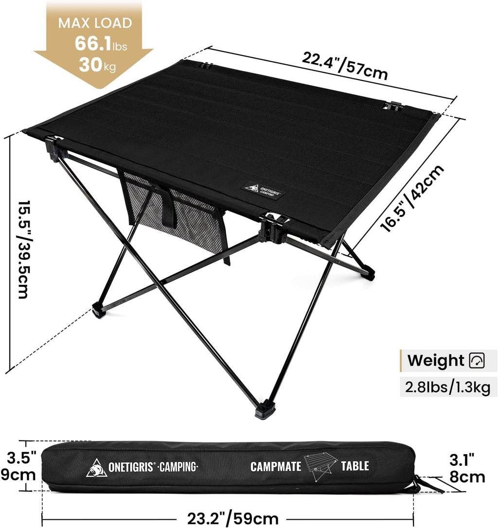 ONETIGRIS Foldable Camping Table, Lightweight Portable Table Sturdy & Quick Setup, Holds Up to 66 lbs, Perfect for Camping, Hiking, Backpacking, Picnic, Beach, Travel