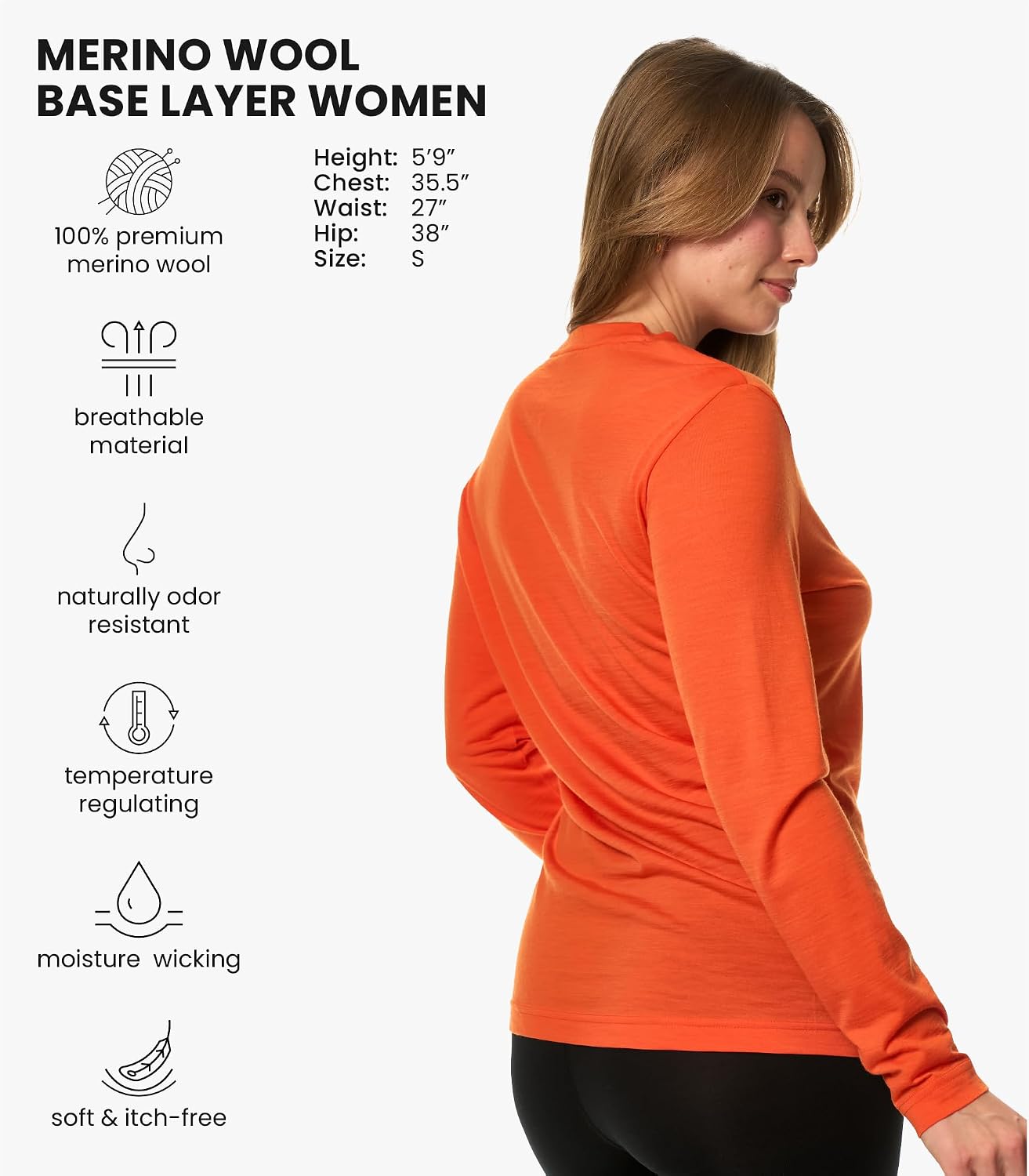 100% Merino Wool Base Layer Women - Thermal Merino Wool Shirt Women
