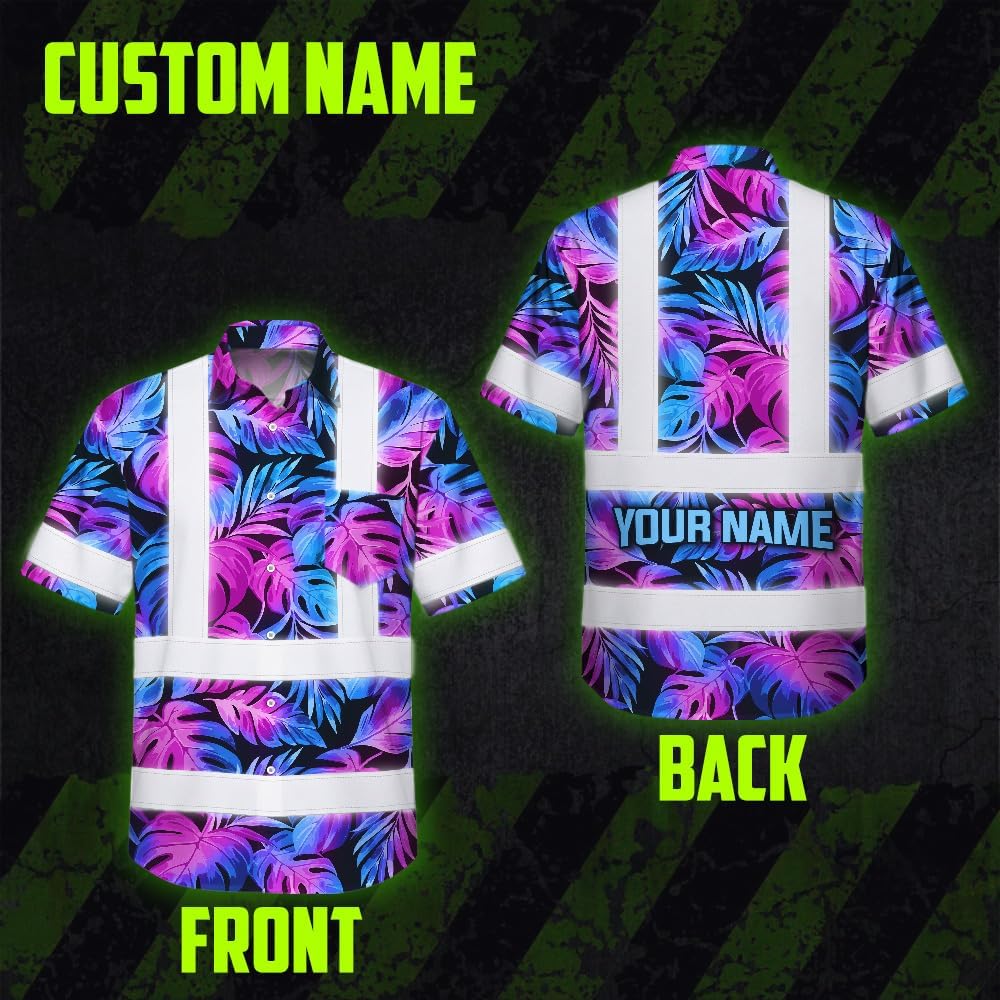 High Visibility Hawaiian Shirt for Men Tropical Shirts Custom Name Floral Outfit Reflective Safety Workwear