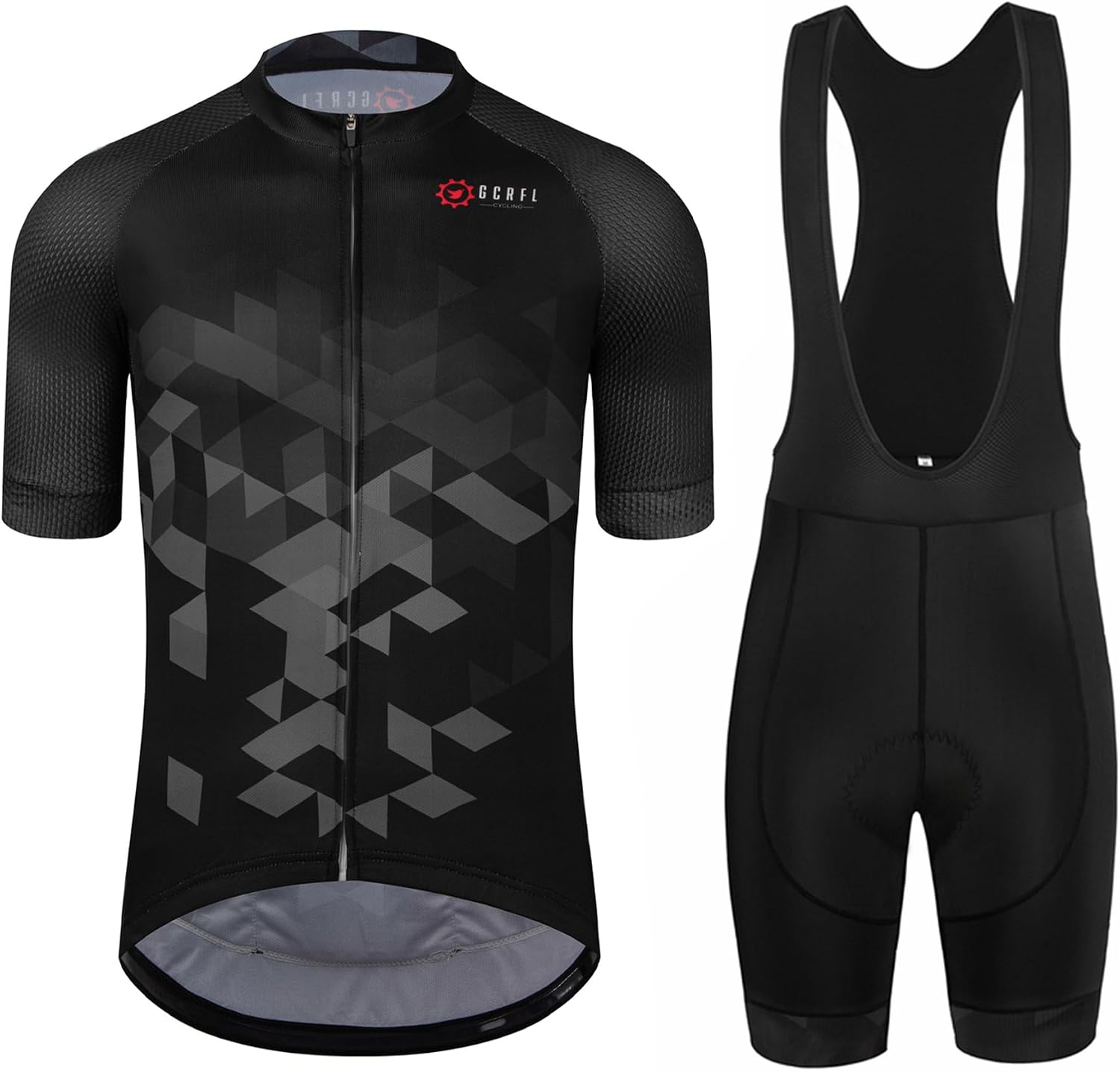 GCRFL Men's Cycling Jersey Set Road Bike Shorts Sleeves Jersey Zipper Pokcet Bib Shorts with Padded, Cycling Clothing kit Men