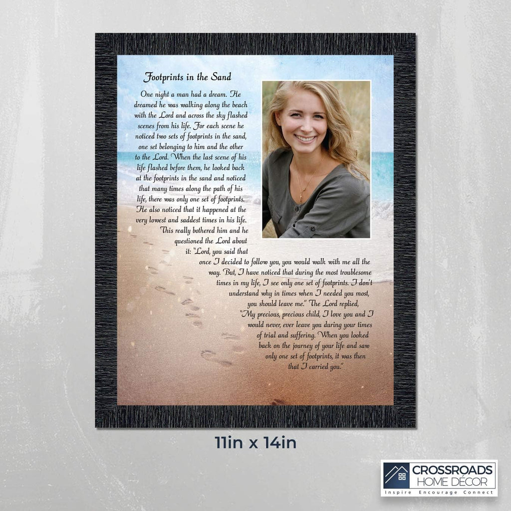 Footprints in the Sand Inspirational Wall Art, Beach Decor, Christian Gifts for Women and Men, Christian Wall Decor, Get Well Soon, Encouraging Scripture Wall Art, Framed Sympathy Gift 5008CH