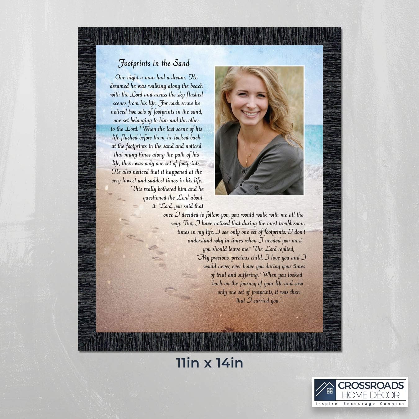 Footprints in the Sand Inspirational Wall Art, Beach Decor, Christian Gifts for Women and Men, Christian Wall Decor, Get Well Soon, Encouraging Scripture Wall Art, Framed Sympathy Gift 5008CH
