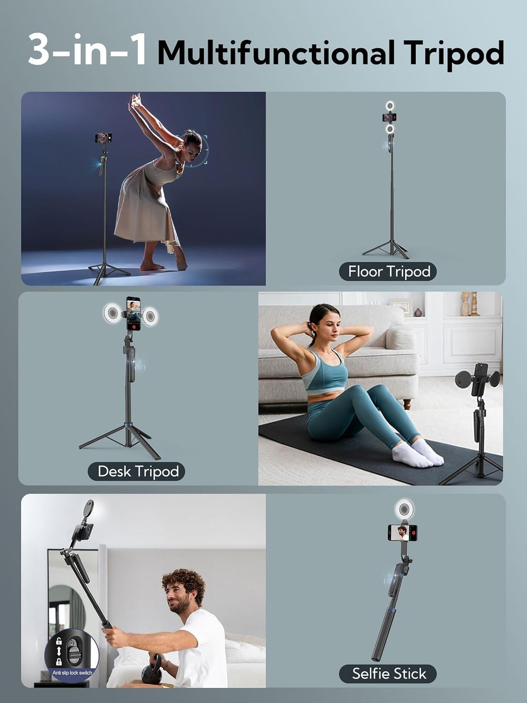 USKEYVISION 70.9" Auto Face Tracking Tripod 360° Rotation w/Light(UTK-02)