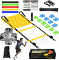 Speed Agility Training Equipment Set, Agility Ladder 20ft, 12 Football Cones, Resistance Parachute/Soccer Kick Trainer, Jump Rope, 5 Resistance Bands, Football Practice Equipment for Kids Adults