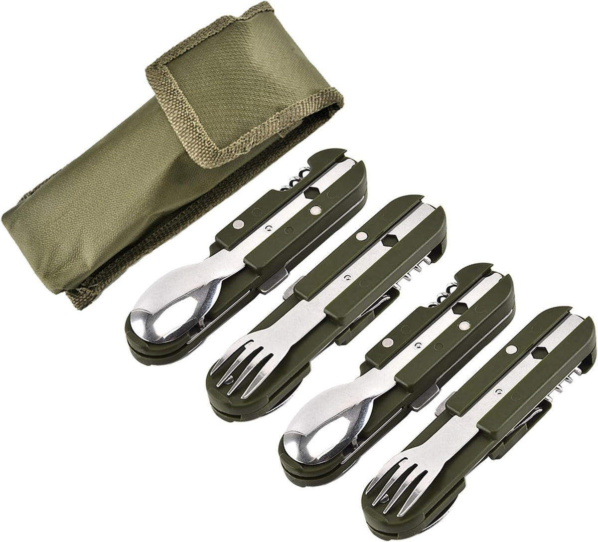 Detachable Camping Tableware Set, Portable 5-in-1 Stainless Steel Travel Tableware, Multifunctional Folding Outdoor Tableware (2 Packs)
