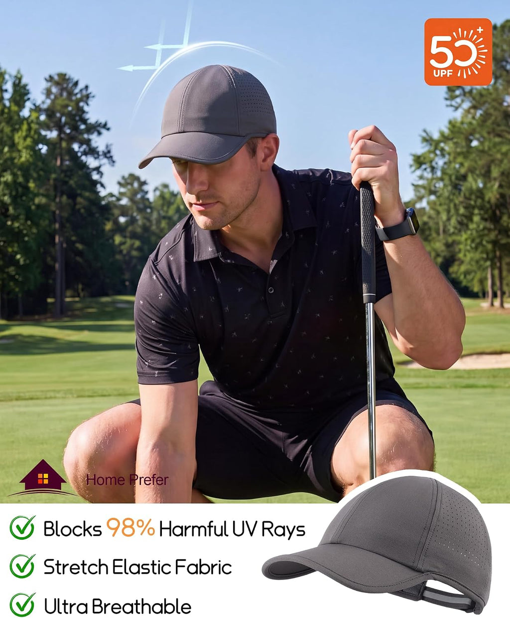 Home Prefer UPF50 Sun Hat for Men Women Reflective Water Repellent Quick Dry Baseball Cap Golf Running Outdoor Sport Hat