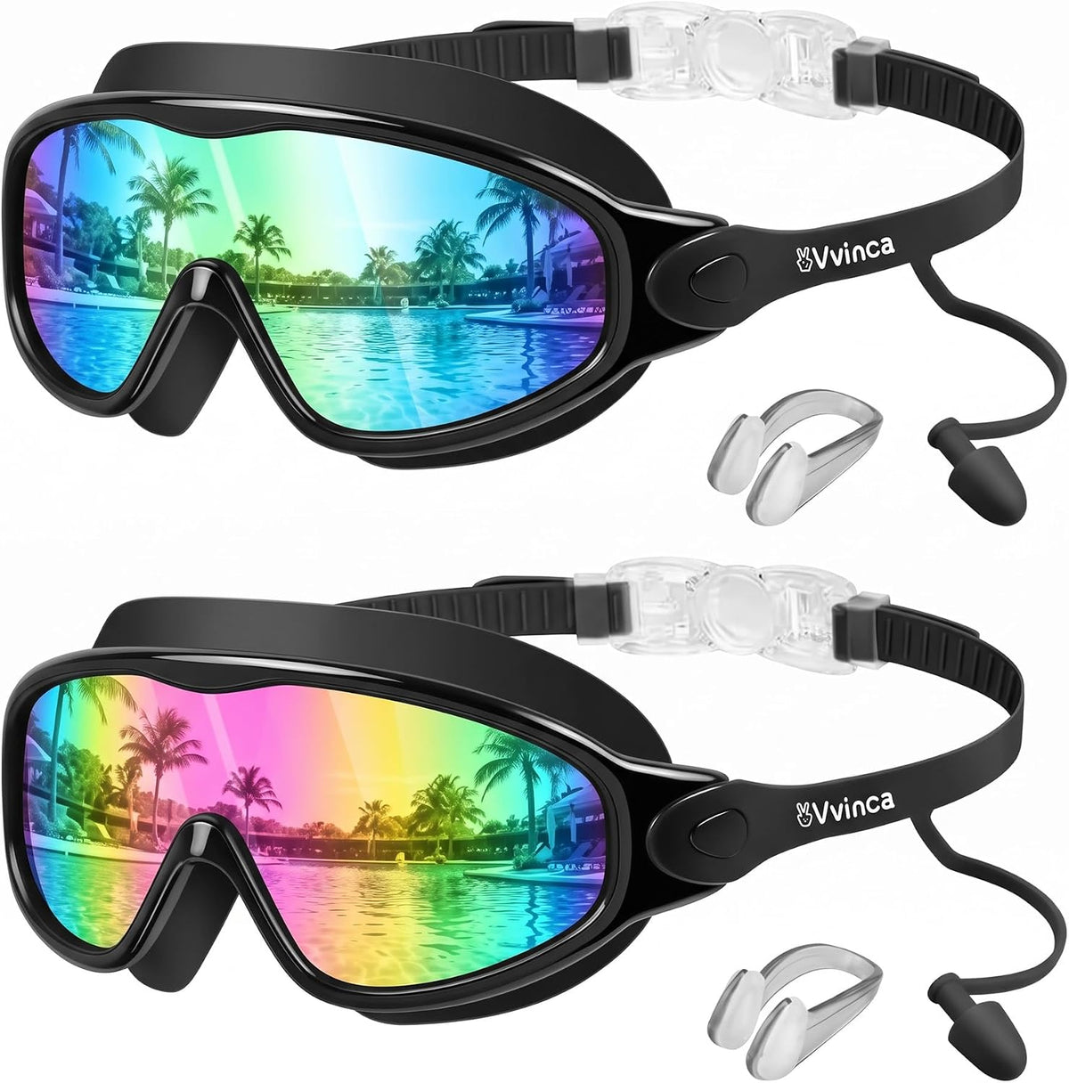 Kids Swim Goggles for 3-15, Kids Goggles with Earplugs& Nose Clip Wide View