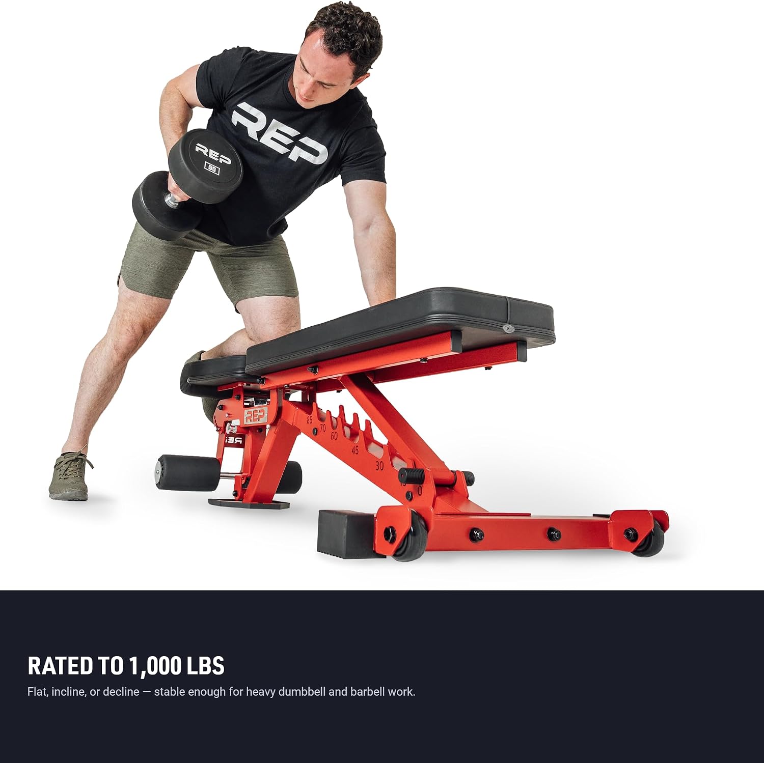 REP FID Foldable Weight Bench, Incline Decline Chair for Home Gym, Compact Portable Stationary Equipment, Heavy Duty Strength Training Platform, Adjustable Situp Dumbbell Workout Support, AB-3000