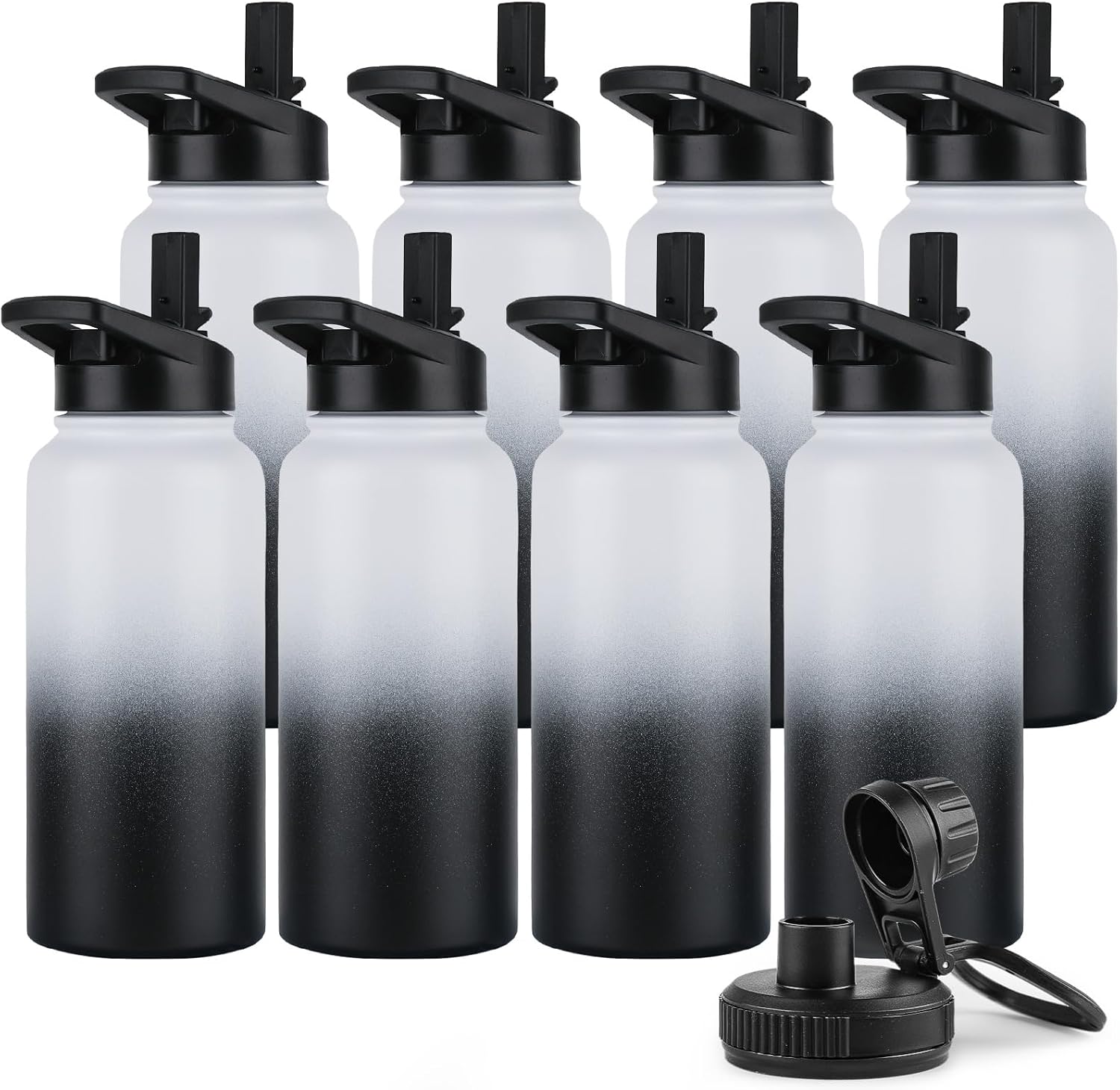 DOMICARE 16 oz Water Bottle Stainless Steel Double Wall Vacuum Insulated Water Bottle with Straw lids & Spout Lid, Leakproof
