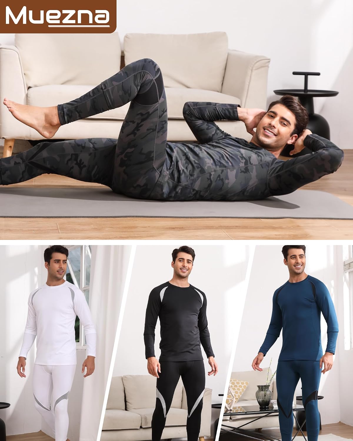 Muezna Men's Thermal Top and Bottom Set Underwear Long Johns Base Layer