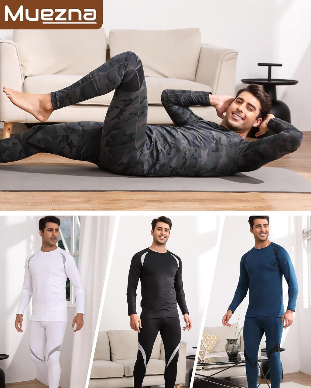 Muezna Men's Thermal Top and Bottom Set Underwear Long Johns Base Layer
