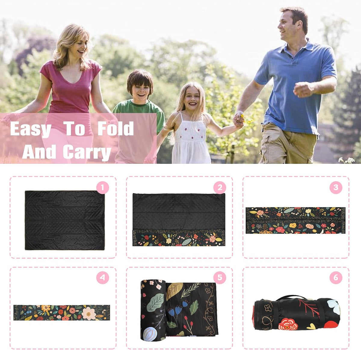 Picnic Blankets Extra Large Waterproof, 80"x 60"Mushroom Beach Mat with Corner Pockets Windproof Sandproof Foldable Portable 3-Layer Mat Darker for Wet Grass,Parks,Music Festival,Camping,Concerts