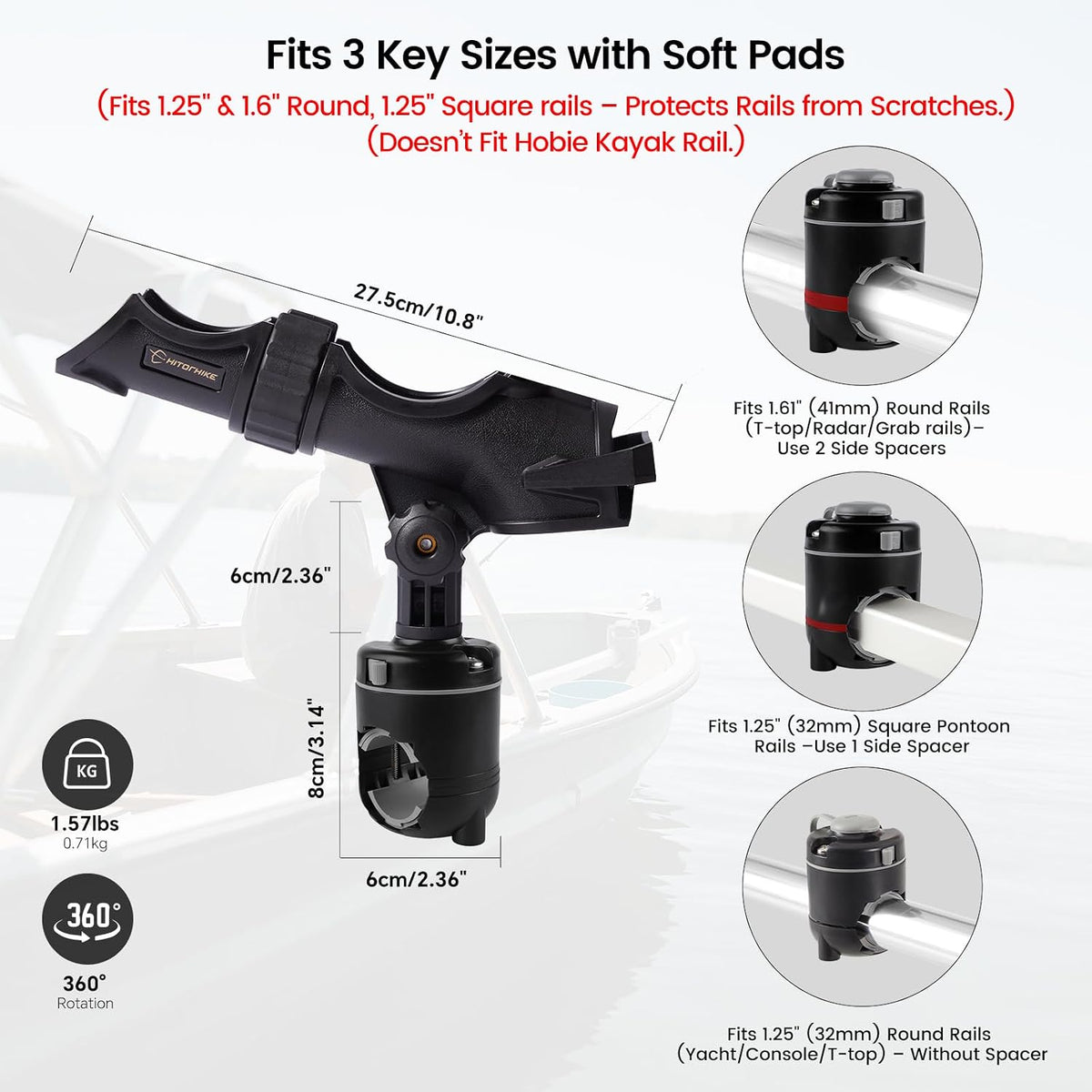 HITORHIKE Fishing Rod Holder Universal Fit Kit Allows for 360-degree Adjustment Kayak Fishing Boat Powerlock Rod Holder