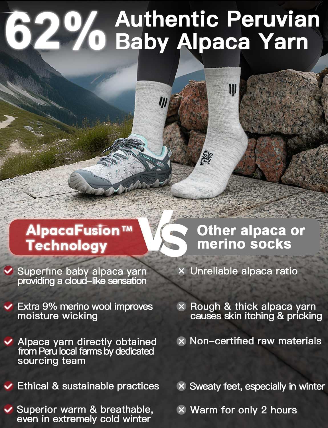 Juclise Baby Alpaca Wool Lightweight Micro Crew Socks for Men & Women