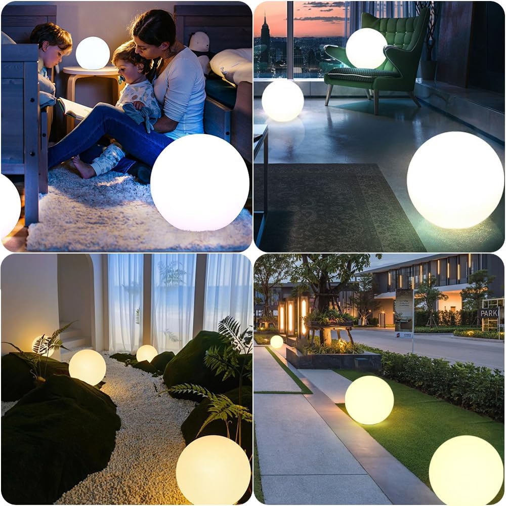 16 In Cordless LED Glowing Ball Light, LED Globe Orb Night Light w/Remote,16RGB Color Changing Waterproof Light Up Ball Rechargeable Indoor/Outdoor Mood Lamp for Nursery Garden Patio Party Bar Decor.