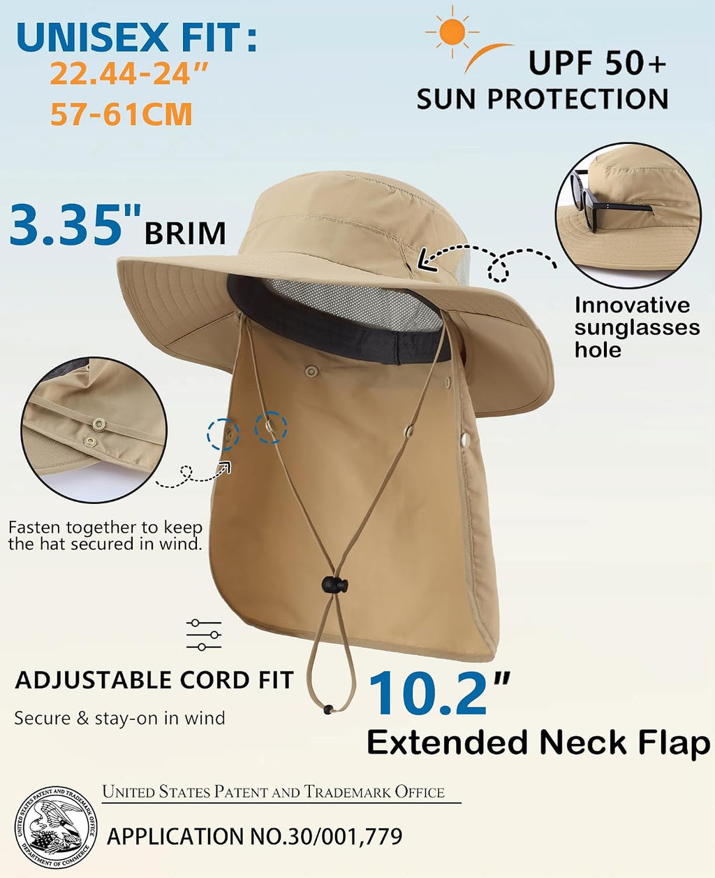 Home Prefer UPF 50+ Wide Brim Sun Hats with Neck Flap Sun Protection Hat for Men Women Gardening Fishing Summer Bucket Hat