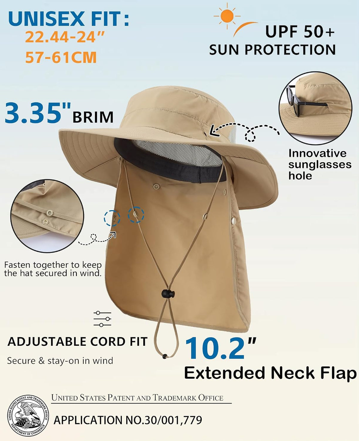 Home Prefer UPF 50+ Wide Brim Sun Hats with Neck Flap Sun Protection Hat for Men Women Gardening Fishing Summer Bucket Hat