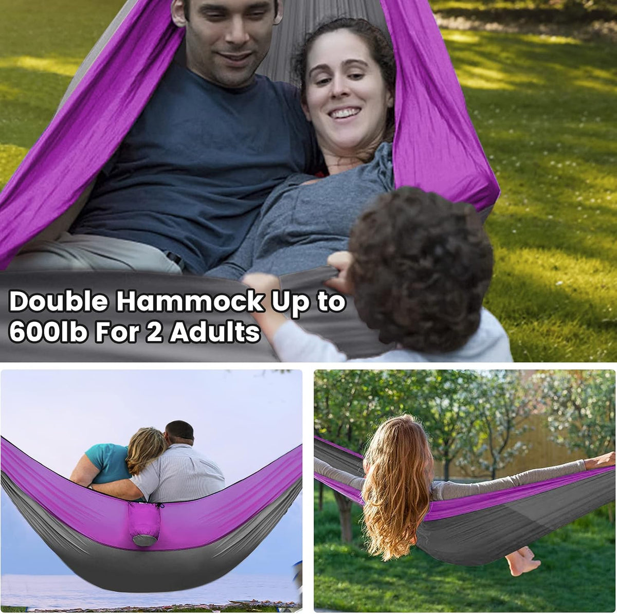 Camping Hammock with Mosquito Net & Rain Fly Tent Tarp & Tree Straps Portable Strong Nylon Hammock Tent w/Storage Bag for Camping Hiking Backyard Outdoor Backpacking Travel