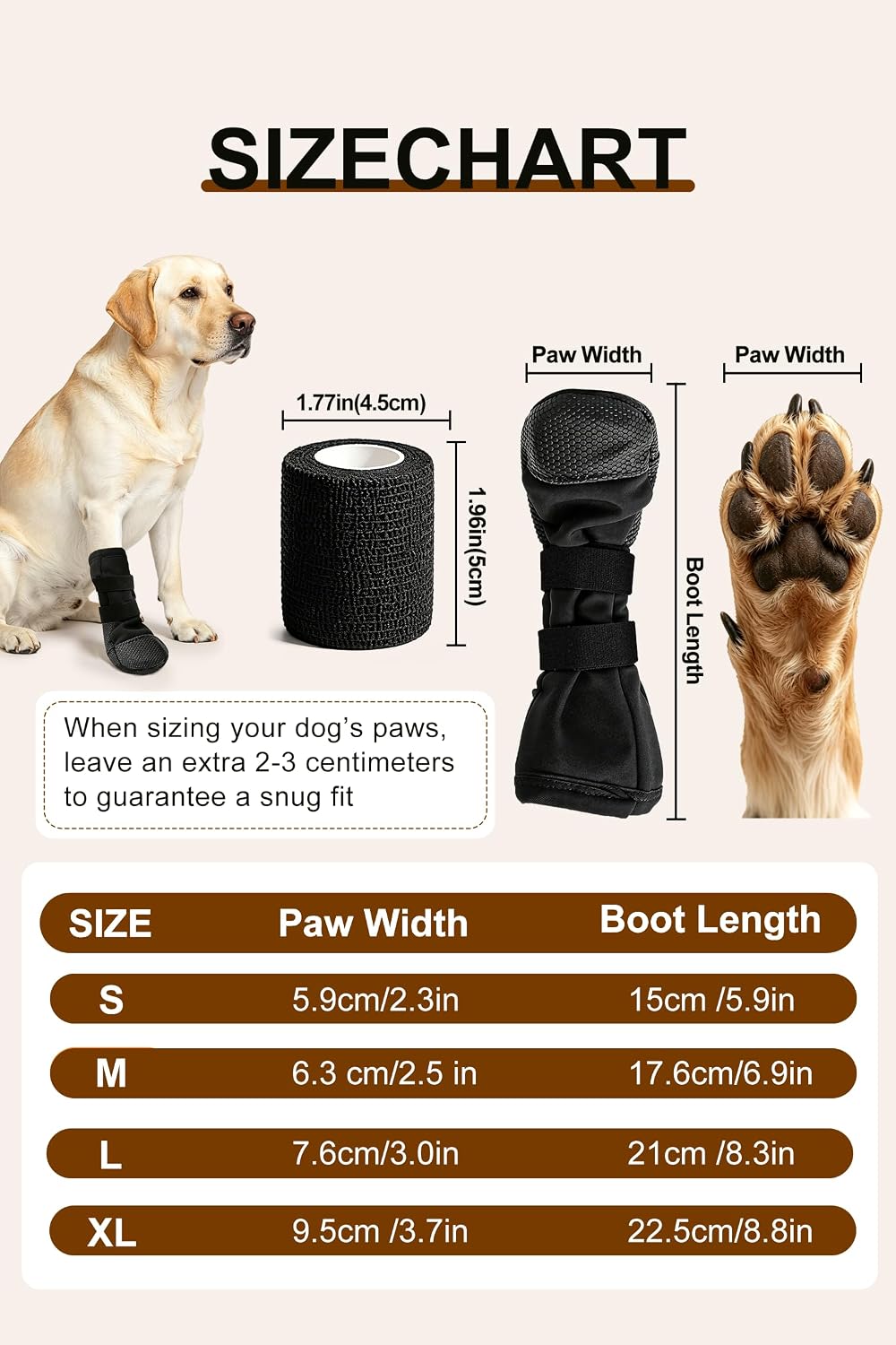 Dog Paw Wound Recovery Boot with Self-Adhering Pet Bandage, Breathable Paw Protector Kit for Injured Paws,Anti-Slip Shoe & Vet Wrap for Post-Surgery Care, Licking Prevention (1 Boot+1 Roll) S