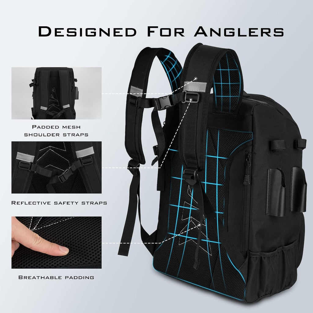 KastKing KarryAll Fishing Backpack with Rod Holder 4 Tackle Boxes, 40/26L