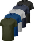 BOOJO 5 Pack Workout Shirts for Men-Quick Dry Black Gym Moisture Wicking Short Sleeve T-Shirts for Running Athletic Casual