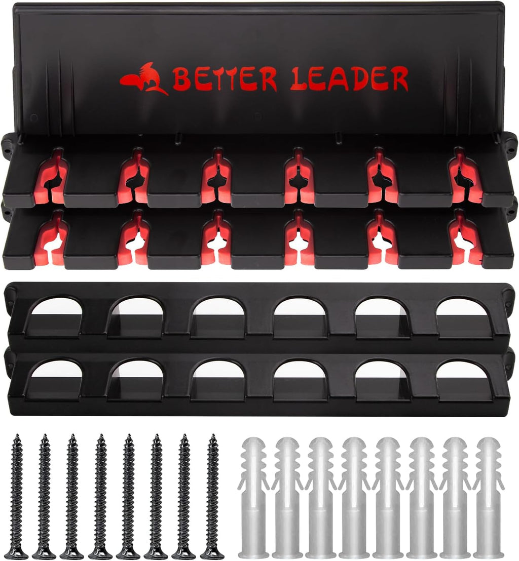 2 Pack Vertical Fishing Rod Holder for Garage, BETTER LEADER Fishing Pole Holders- Holds Up to 12 Rods or Combos, Wall Mount Fishing Pole Rack, Fits Most Rods of Diameter 3-19mm, Fishing Gifts for Men