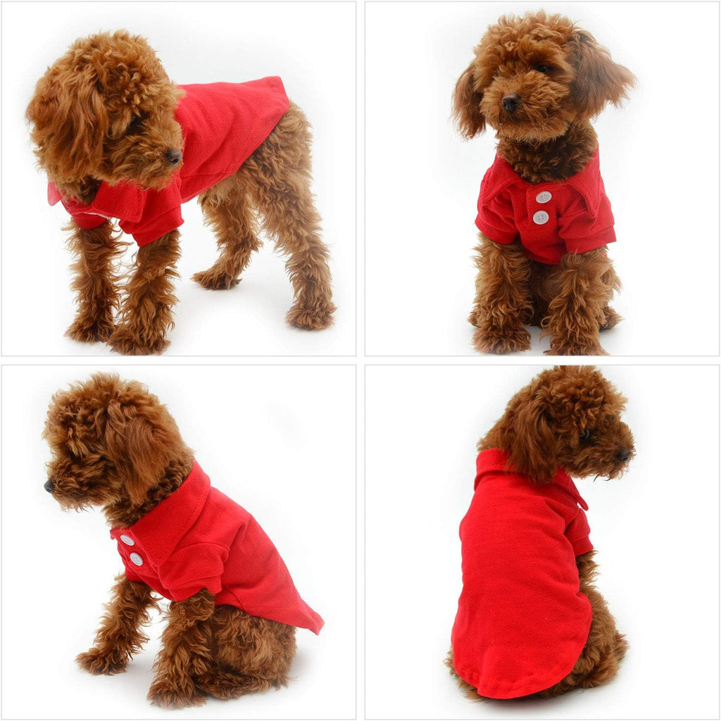 lovelonglong Basic Dog Polo Shirts Premium Cotton, Polo T-Shirts for Large Medium Small Dogs with a Two-Button Collar Blank Color Red XL