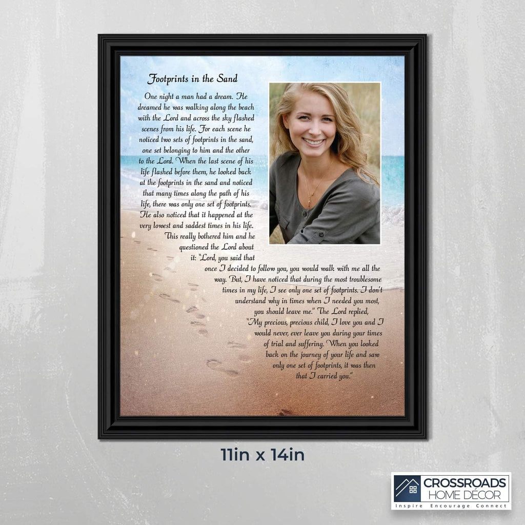 Footprints in the Sand Inspirational Wall Art, Beach Decor, Christian Gifts for Women and Men, Christian Wall Decor, Get Well Soon, Encouraging Scripture Wall Art, Framed Sympathy Gift 5008B