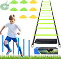 Agility Ladder Training Poles Equipment, Soccer Training Equipment-20ft Speed Ladder, 6 Agility Poles, 8 Soccer Cones for Training Football Basketball Rugby Training Equipment for Kids Youth Adults