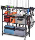 Heavy Duty Fishing Rod Rack, Fishing Organizer for Garage, Fishing Gear Holder for Garage with Movable Wheels