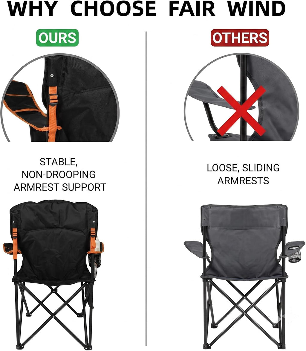 FAIR WIND 2-Pack Padded Oversized Camping Chair Heavy Duty for Adults