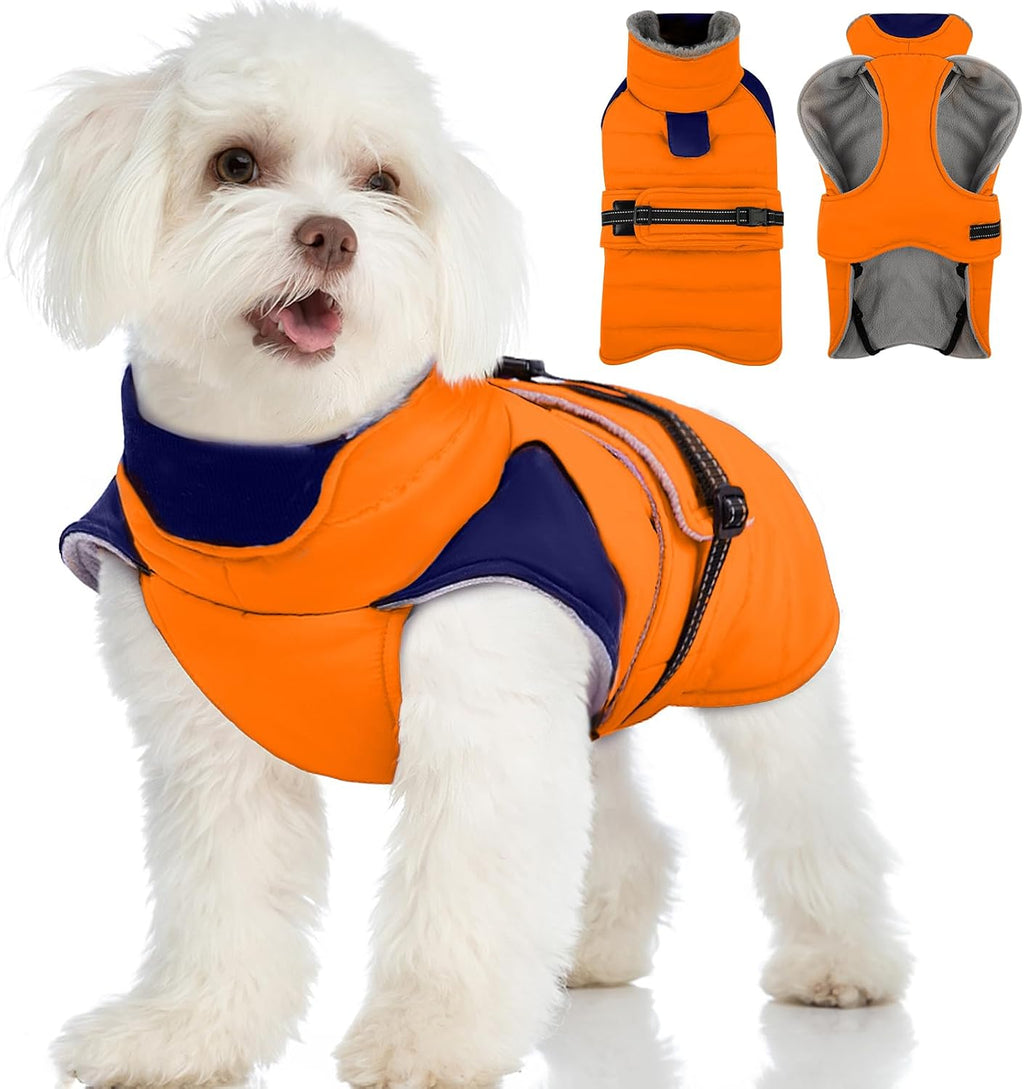 MIGOHI Cozy Small Dog Coat - Reflective Dog Coat for Small Dogs,Fleece Winter Coats Jacket for Dogs with Leash Hole,Snowproof Thick Puppy Clothes,Pomeranian,Chihuahua,XS,Orange