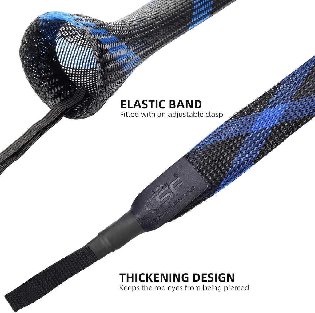 SF Fishing Rod Sock Fishing Rod Sleeve Rod Cover Braided Mesh Rod Protector Pole Gloves Fishing Tools for Spinning Fishing Rod,Casting Rod,Musky Rod, Ice Rod, Fly Rod, Spey Rod
